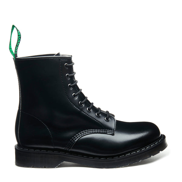 solovair Black Vegan Hi-Shine 8 Eye Derby Boot