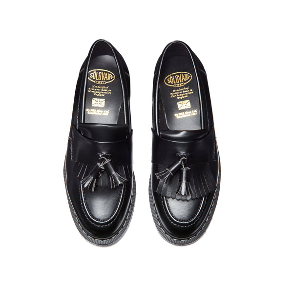 Solovair Black Vegan Hi-Shine Tassel Loafer