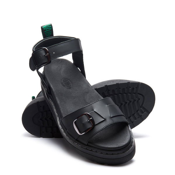 Solovair Blakesley - Black Greasy One Strap Sandal