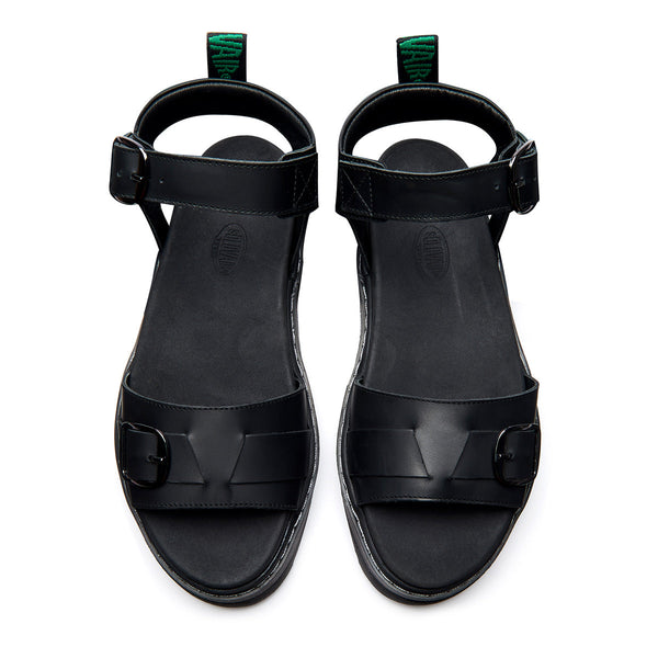 Solovair Blakesley - Black Greasy One Strap Sandal