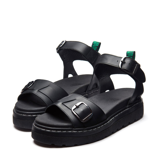 Solovair Blakesley - Black Greasy One Strap Sandal