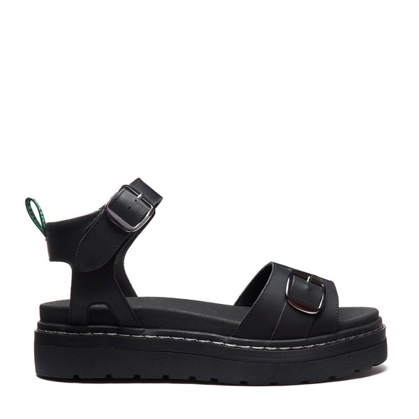 solovair Blakesley - Black Greasy One Strap Sandal