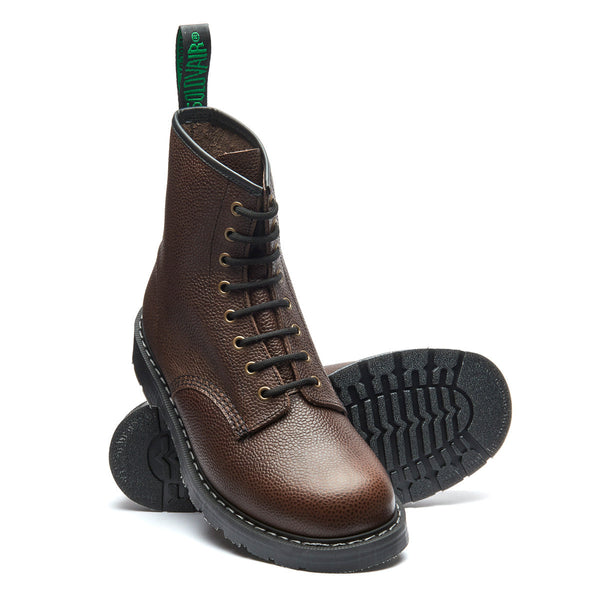 Solovair Brown Country Calf Grain 8 Eye Derby Boot