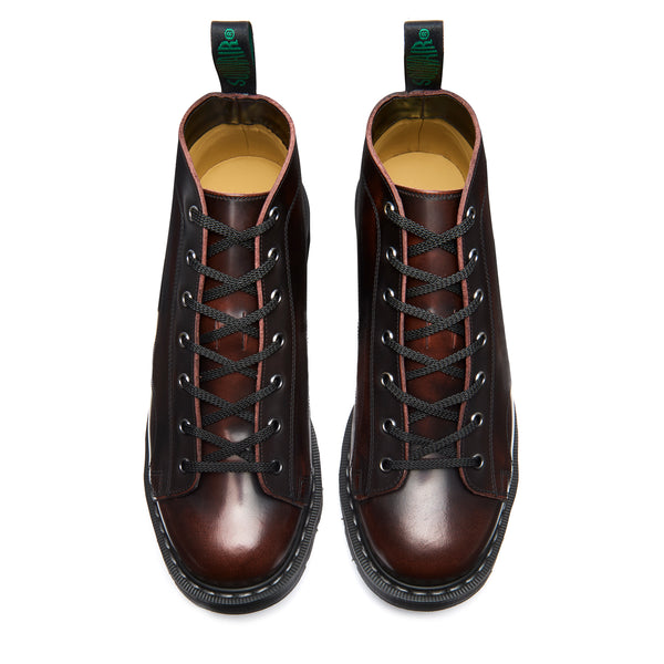 Solovair Burgundy Rub Off 7 Eye Monkey Boot