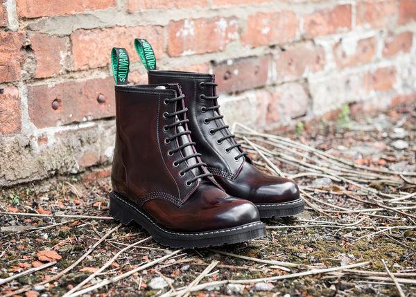 Solovair Burgundy Rub-Off 8 Eye Derby Boot