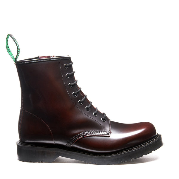 Solovair Burgundy Rub-Off 8 Eye Zip Derby Boot