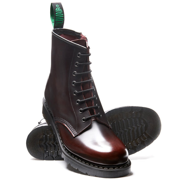 Solovair Burgundy Rub-Off 8 Eye Zip Derby Boot