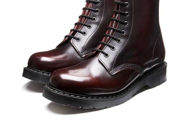 Solovair Burgundy Rub-Off 8 Eye Zip Derby Boot
