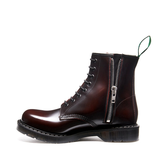 solovair Burgundy Rub-Off 8 Eye Zip Derby Boot