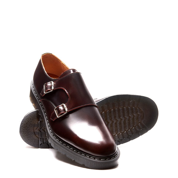 Solovair Burgundy Rub-Off Double Buckle Monk Shoe