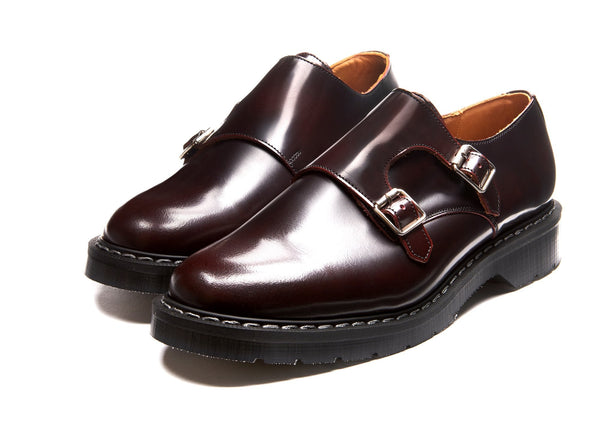 Solovair Burgundy Rub-Off Double Buckle Monk Shoe
