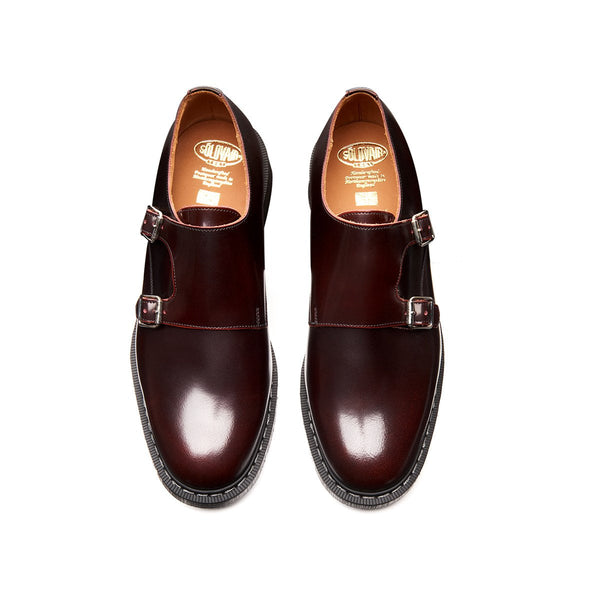 Solovair Burgundy Rub-Off Double Buckle Monk Shoe