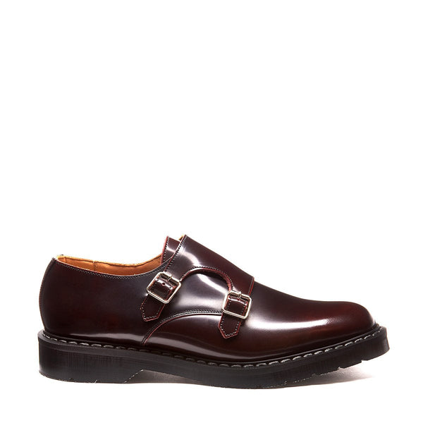 solovair Burgundy Rub-Off Double Buckle Monk Shoe