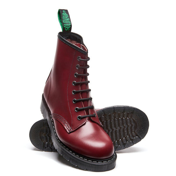 Solovair Cherry Red Hi-Shine 8 Eye Derby Boot