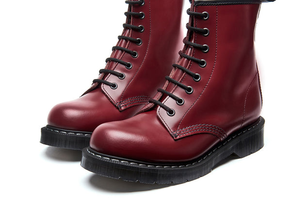 Solovair Cherry Red Hi-Shine 8 Eye Derby Boot
