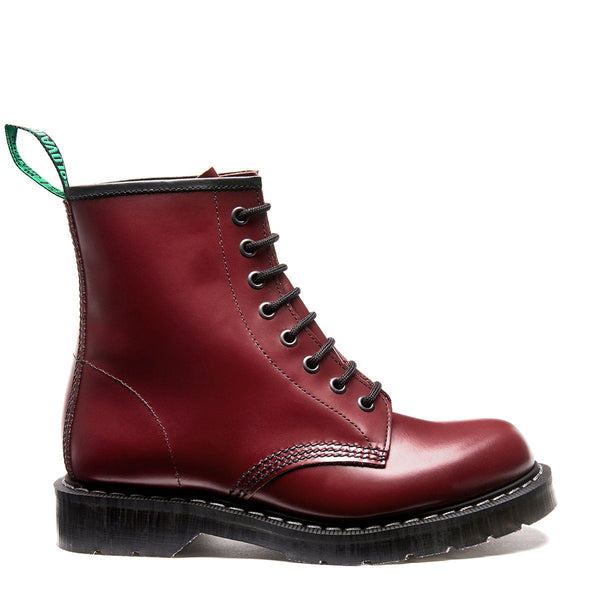 solovair Cherry Red Hi-Shine 8 Eye Derby Boot