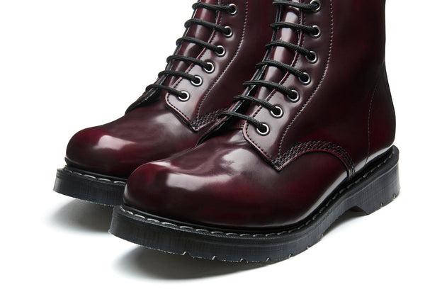 Solovair Cherry Red Rub-Off Vegan 8 Eye Derby Boot