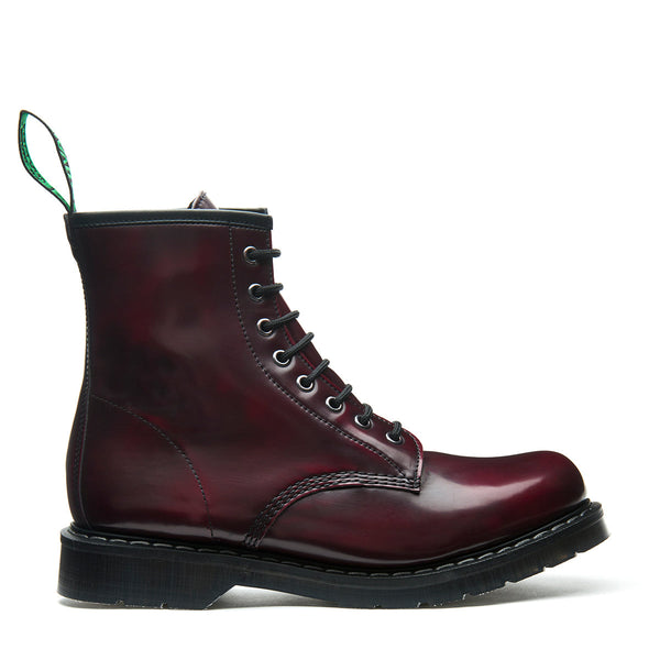 solovair Cherry Red Rub-Off Vegan 8 Eye Derby Boot