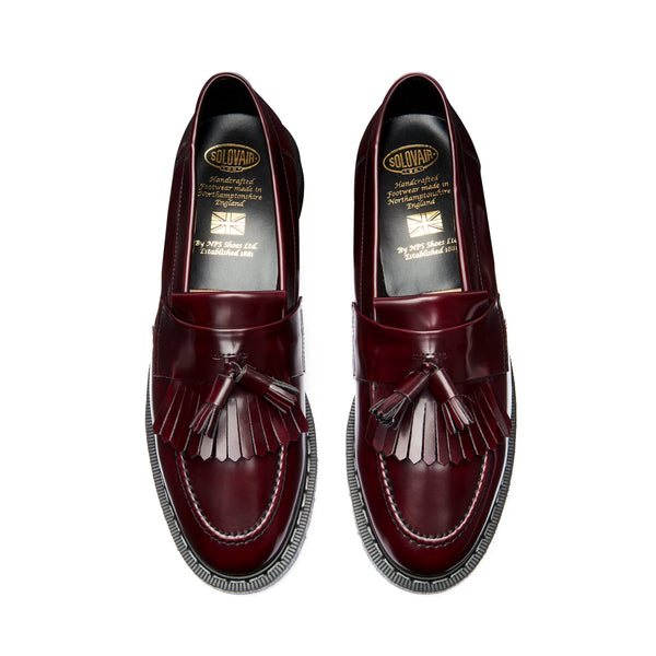 Solovair Cherry Red Rub-Off Vegan Tassel Loafer