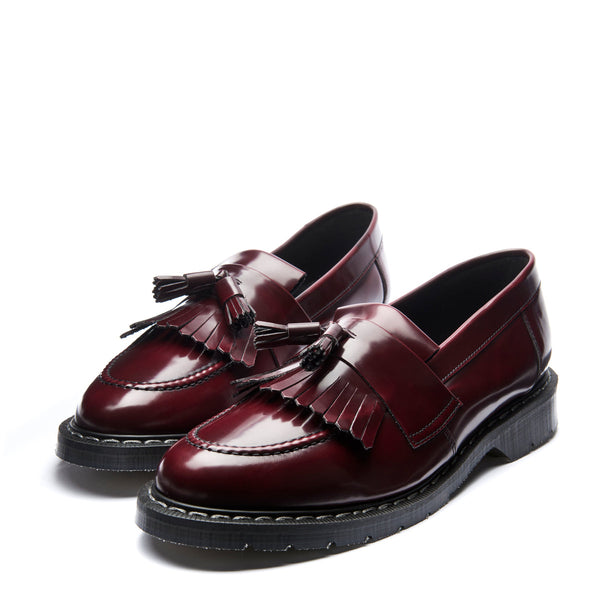 Solovair Cherry Red Rub-Off Vegan Tassel Loafer