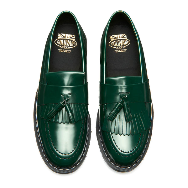 Solovair Green Vegan Hi-Shine Tassel Loafer