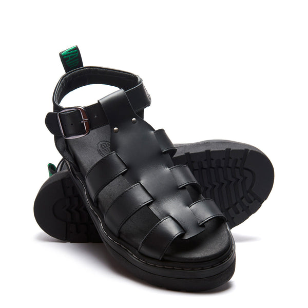 Solovair Grendon - Black Greasy Three Strap Sandal