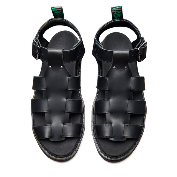 Solovair Grendon - Black Greasy Three Strap Sandal