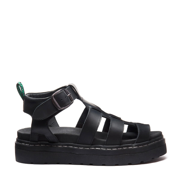 solovair Grendon - Black Greasy Three Strap Sandal