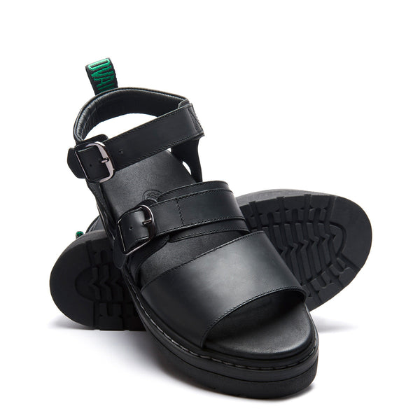 Solovair Lavendon - Black Greasy Two Strap Sandal