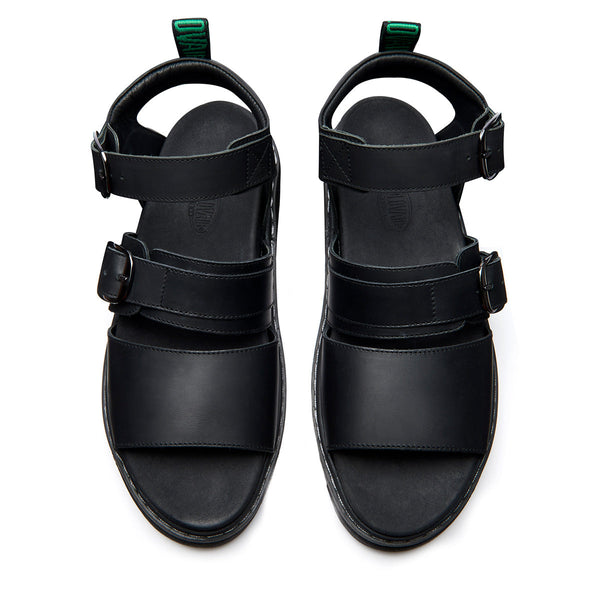 Solovair Lavendon - Black Greasy Two Strap Sandal