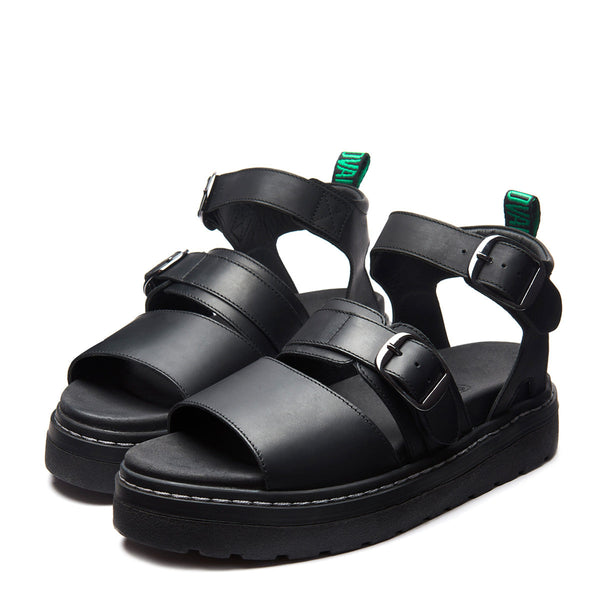 Solovair Lavendon - Black Greasy Two Strap Sandal