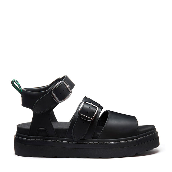 solovair Lavendon - Black Greasy Two Strap Sandal