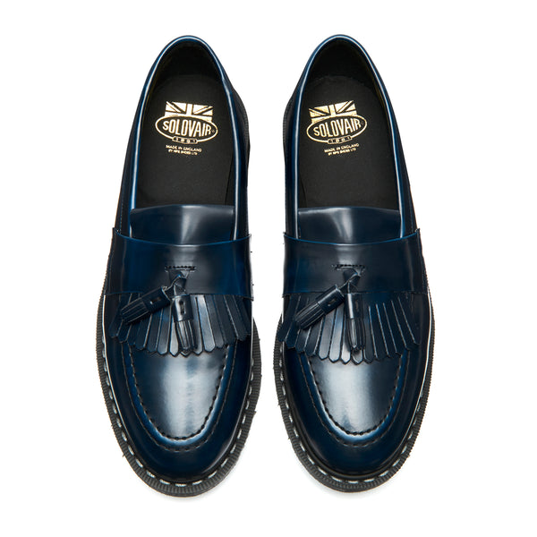 Solovair Navy Rub-Off Vegan Tassel Loafer