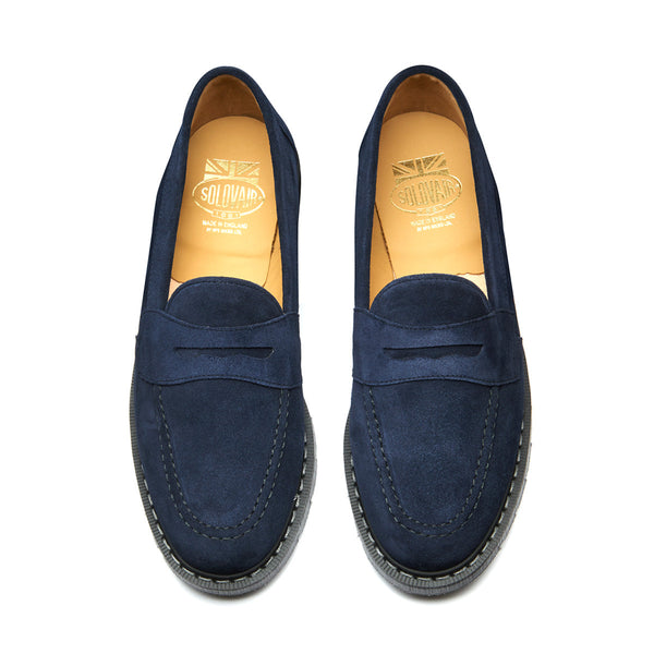 Solovair Navy Suede Penny Loafer