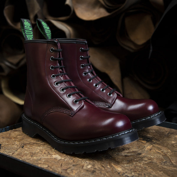 Solovair Oxblood Hi-Shine 8 Eye Derby Boot