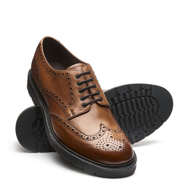 Solovair Tan Calf 5 Eye Gibson Brogue Shoe