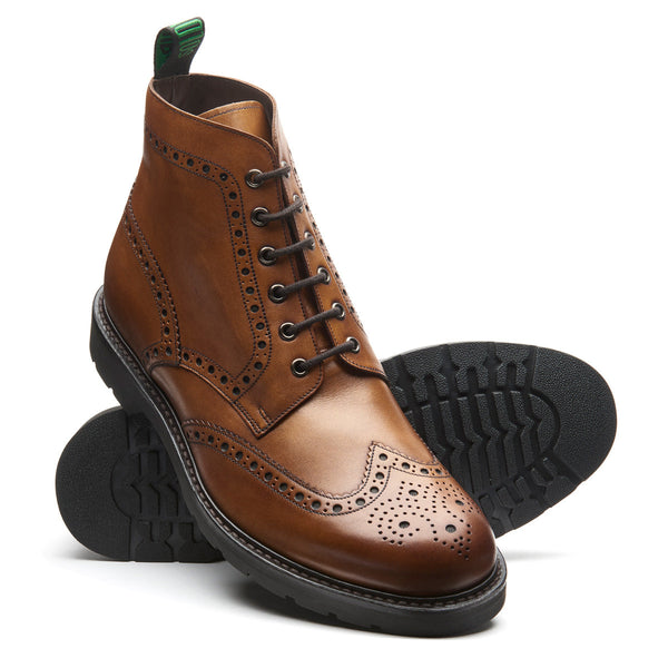 Solovair Tan Calf 6 Eye Derby Brogue Boot