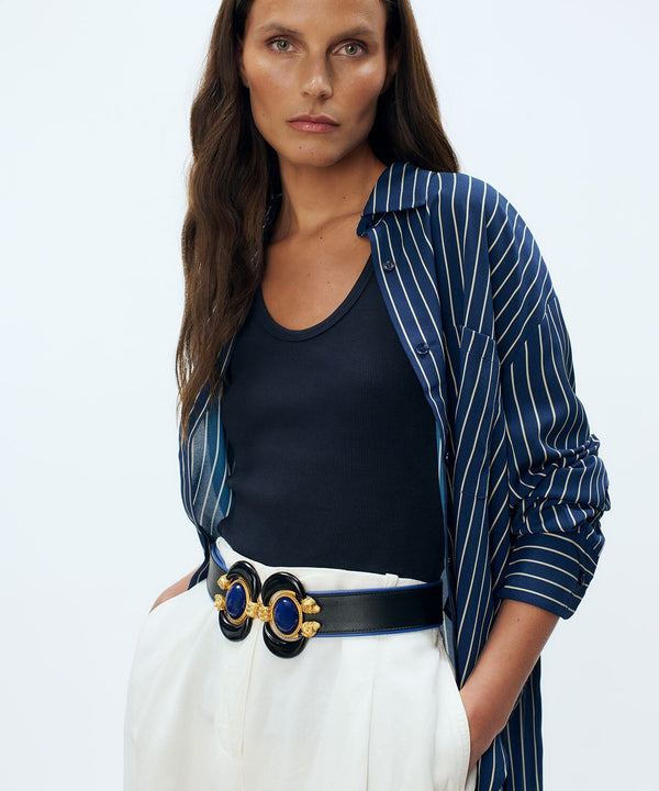 Sonia Petroff Aries Leather Belt Black