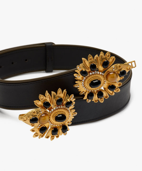Sonia Petroff Desert Rose Leather Belt Black