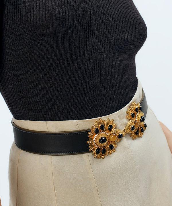 Sonia Petroff Desert Rose Leather Belt Black