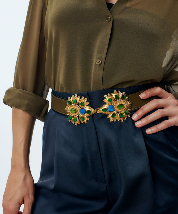 Sonia Petroff Desert Rose Leather Belt Green