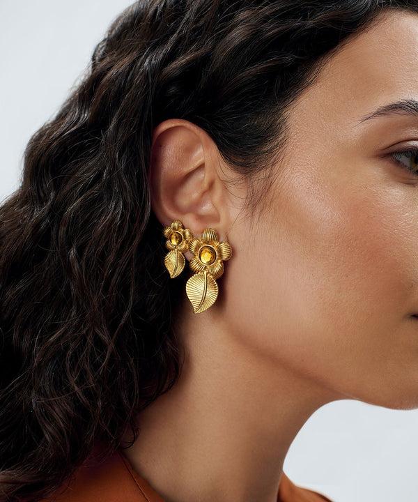 Sonia Petroff Double Retro Flower Earrings Amber