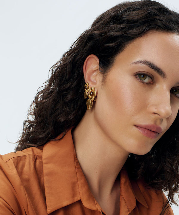 Sonia Petroff Double Retro Flower Earrings Amber