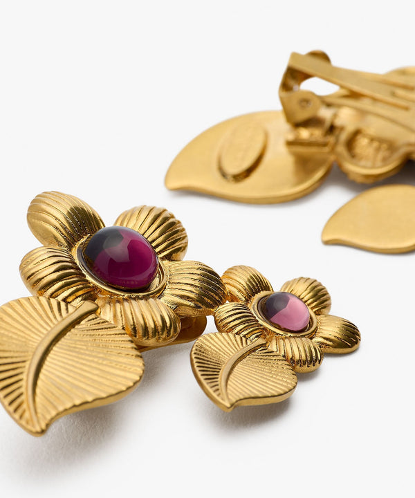 Sonia Petroff Double Retro Flower Earrings Purple