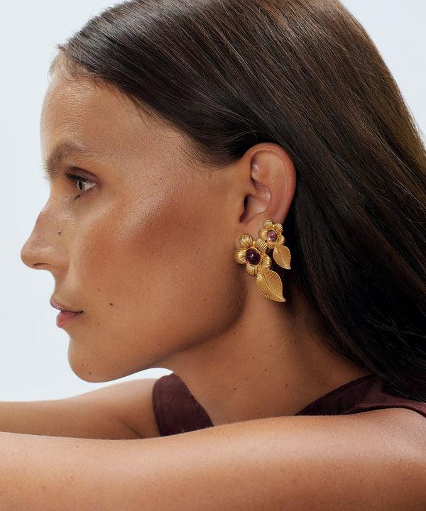 Sonia Petroff Double Retro Flower Earrings Purple