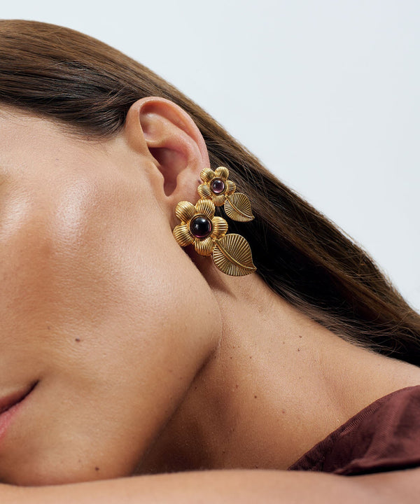 Sonia Petroff Double Retro Flower Earrings Purple