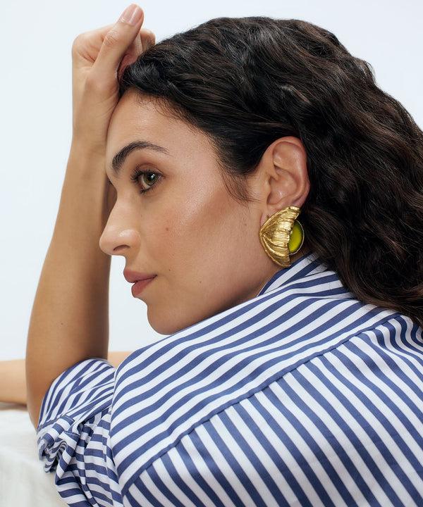 Sonia Petroff Retro Flower Earrings Green