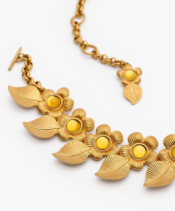 Sonia Petroff Retro Flower Necklace Amber