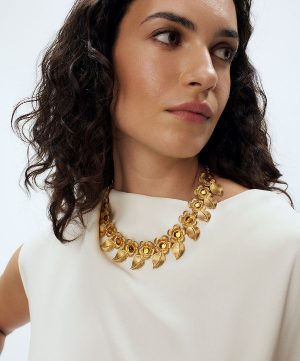 Sonia Petroff Retro Flower Necklace Amber