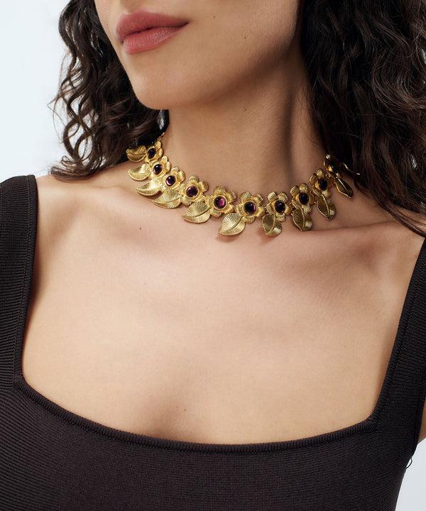 Sonia Petroff Retro Flower Necklace Purple